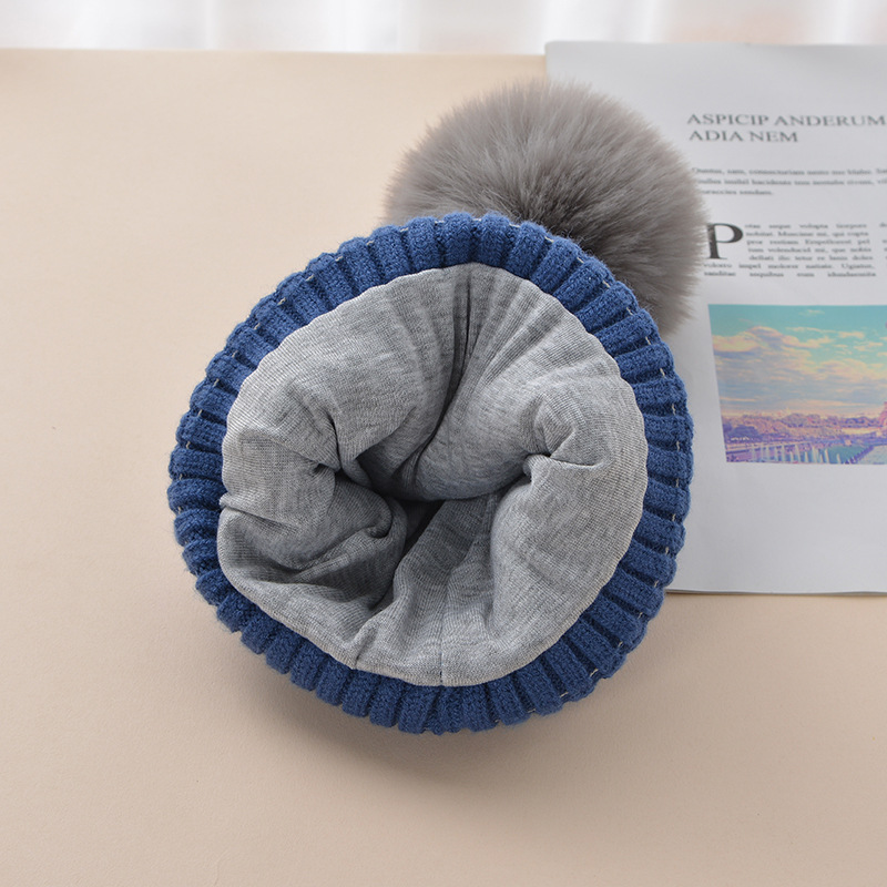 Children Bay Hat Winter Baby Elephant Woolen Cap Big Fur Ball Knitted Hat High Elasticity Small and Medium Bay Hat Cotton Lining