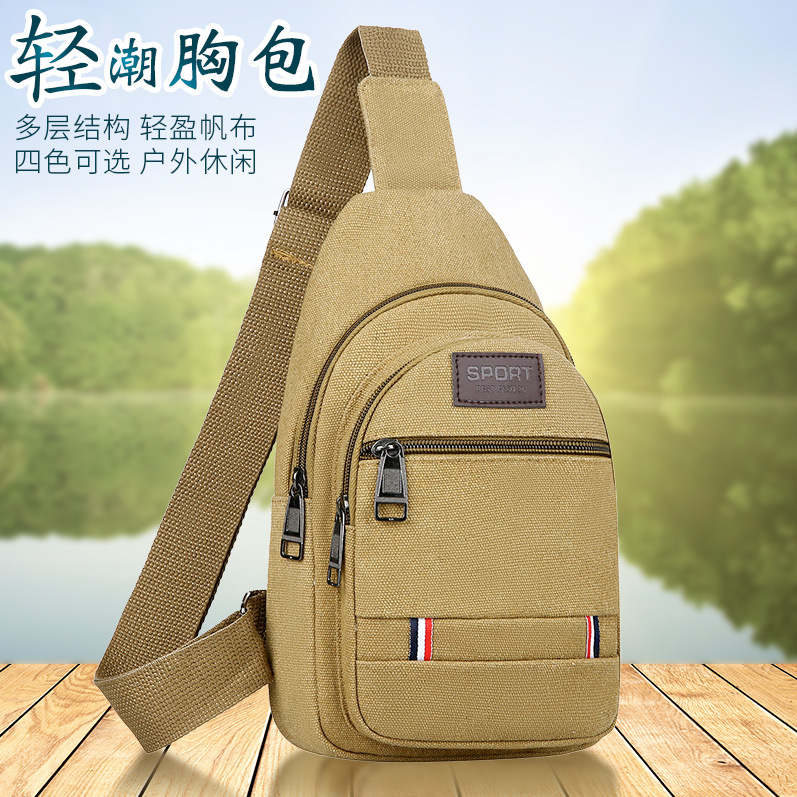 New Travel Men's Chest Bag Canvas Men's Bag Casual Messenger Bag Korean Fashion Backpack Chest Bag Wholesale