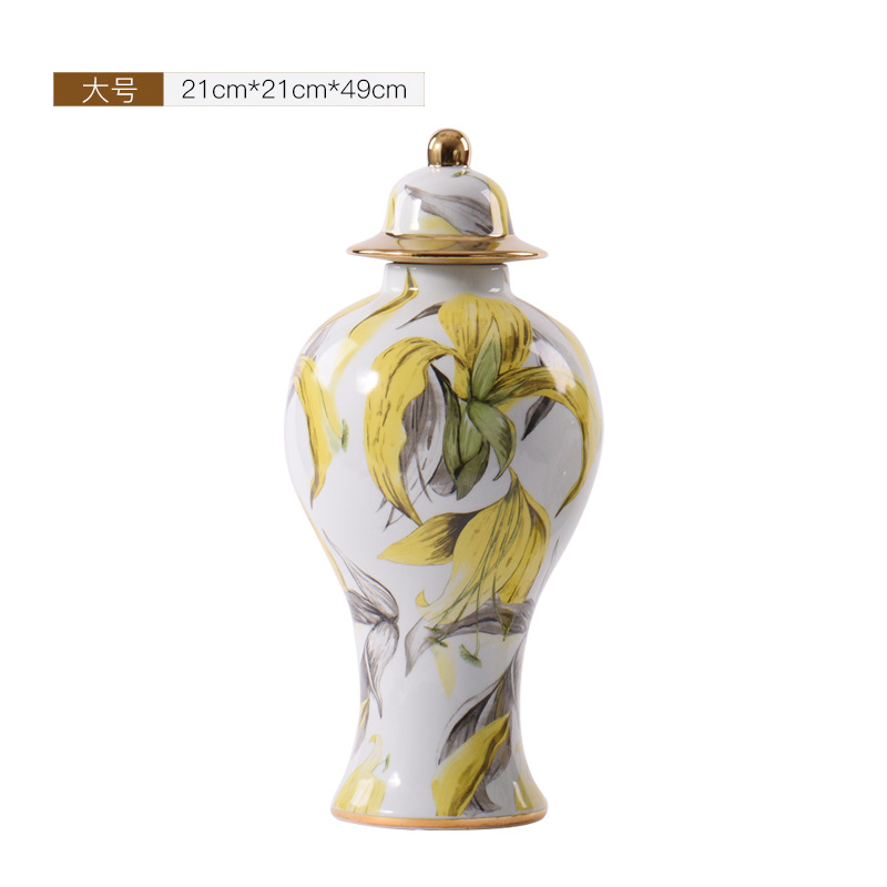 New Chinese Jingdezhen Modern Painted Ceramic Hat-Covered Jar Decoration Model Room Storage Study Hallway Soft Decoration