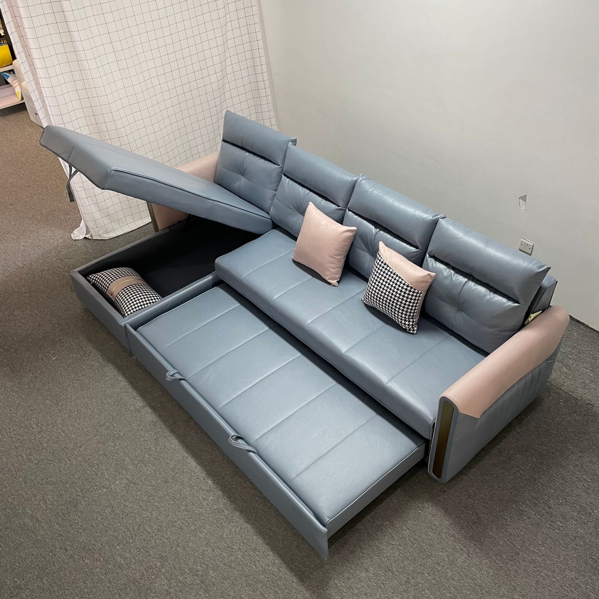 免洗科技布多功能两用可折叠沙发床 usb客厅组合收纳储物沙发