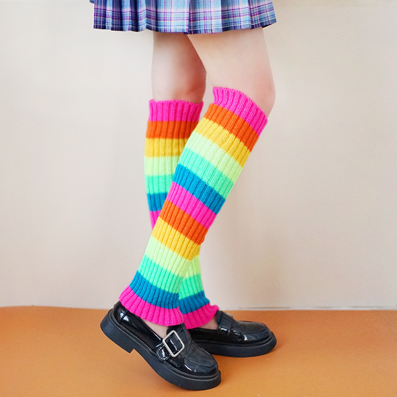 New Rainbow Foot Sock Japanese Style Loose Socks Personality Chic Elegant Knit Leg Sleeve Wool Keep Warm Stretch Tube Socks Women