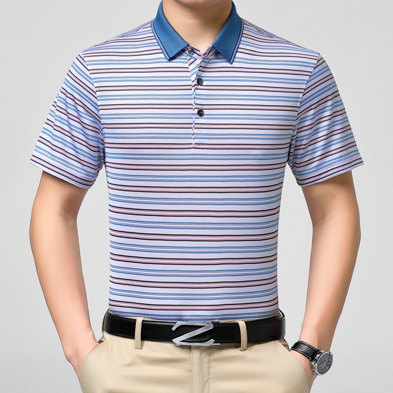 男士t恤短袖父亲2023年夏装翻领爸爸桑蚕丝polo衫男中年商务休闲