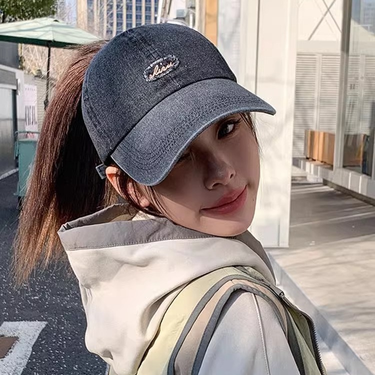 2024 New High Ponytail Baseball Cap Casual Semi-Empty Top Denim Hat for Women Spring and Summer Big Head Circumference Show