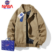 NASA麂皮绒外套男款春秋季青少年美式复古工装夹克潮牌男生棒球服
