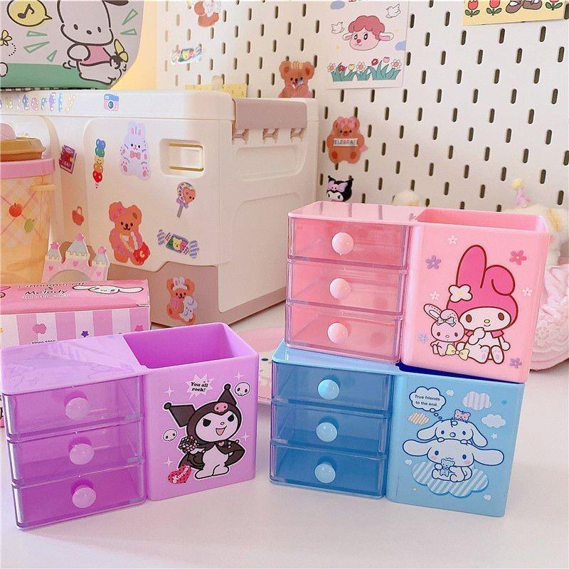 Soft Girl Cute Big Ear Dog Clow M Melody Desktop Pen Container Drawer Finishing Box Mini Student Jewelry Cabinet