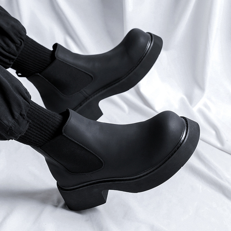 切尔西靴男潮烟筒靴巴黎大头鞋增高暗黑英伦风马丁靴男士短靴