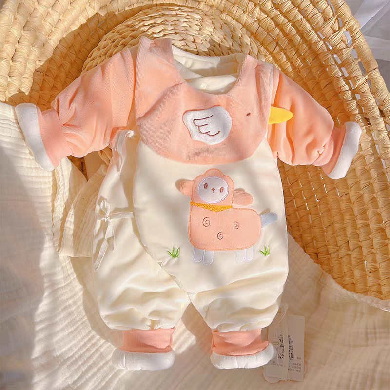 新生婴儿衣服护肚夹棉连体衣初生宝宝薄棉衣哈衣外穿棉服春秋冬装