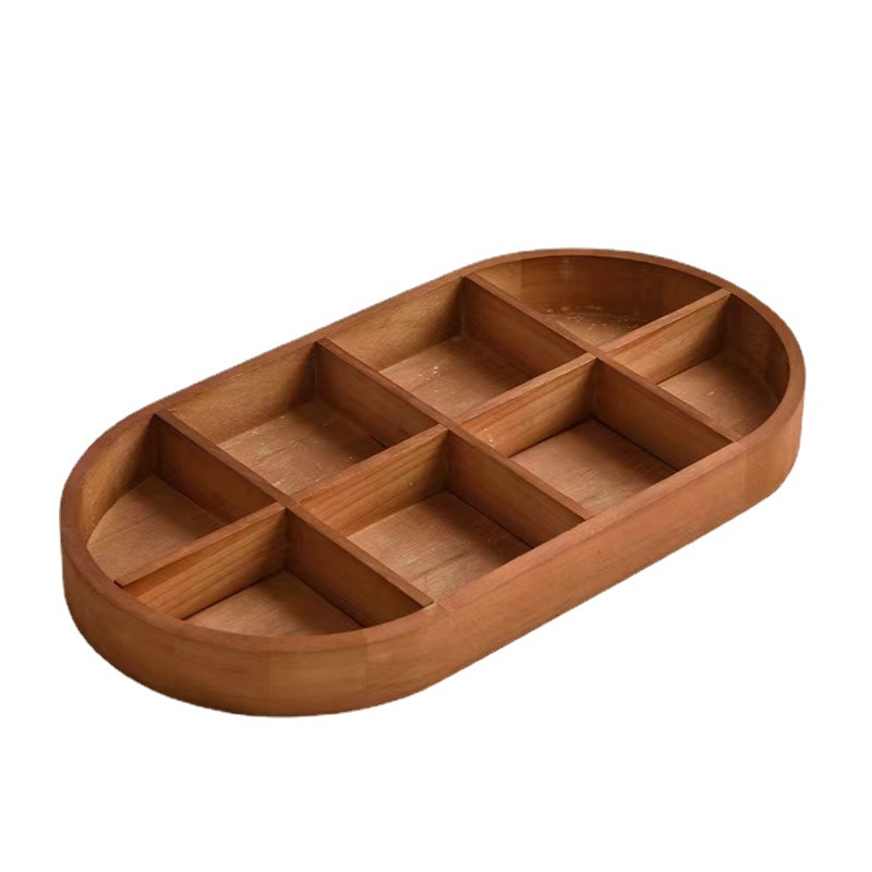 Solid Wood Dried Fruit Box Household Living Room Divided Tea Tray Desktop Snacks Grid Storage Box Cosmetics Clutter Organizing Box