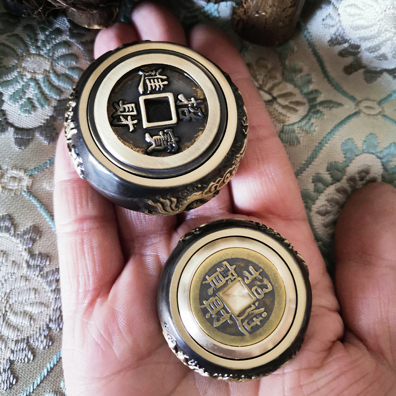 龙凤呈祥黄铜工艺品扭转乾坤赚钱转运铜钱纳福转转钱手把件