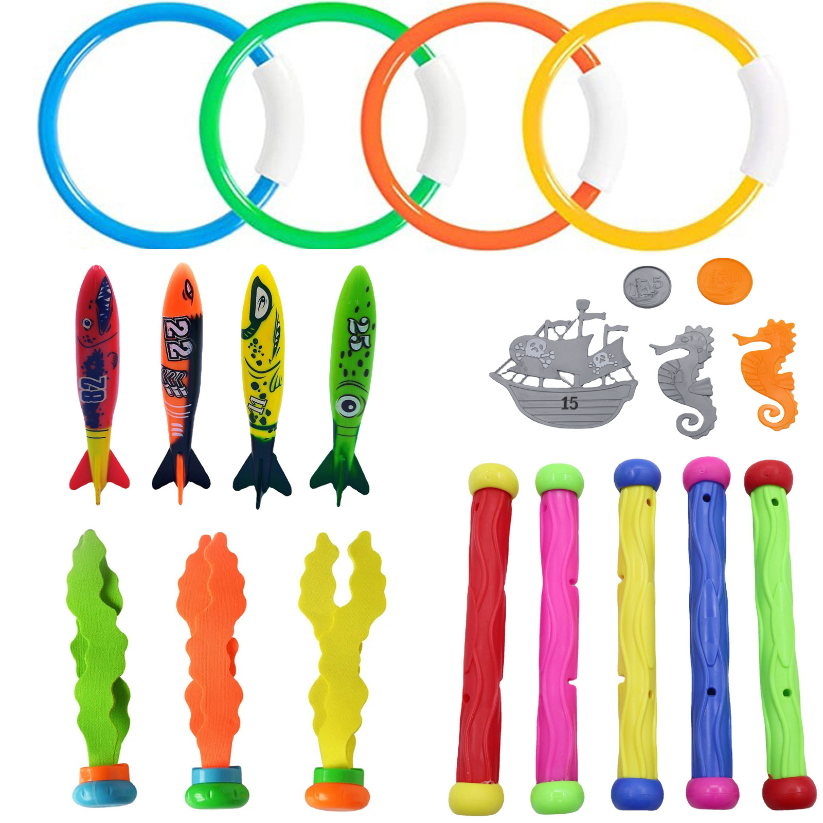 跨境亚马逊热卖潜水玩具套装儿童游泳池戏水潜水玩具套装单品搭配