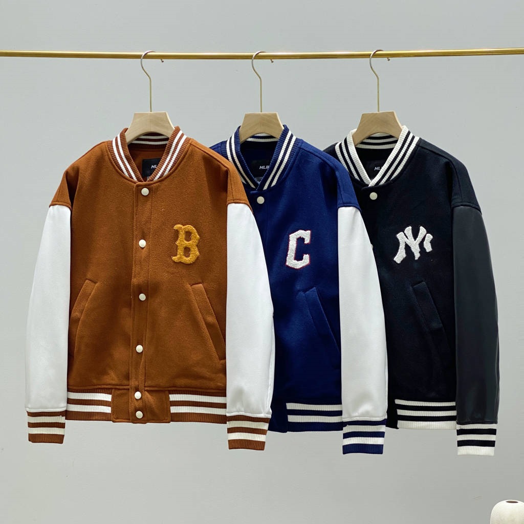mlb棒球服 秋冬新款刺绣男女同款情侣款学院风拼接休闲棉服外套潮