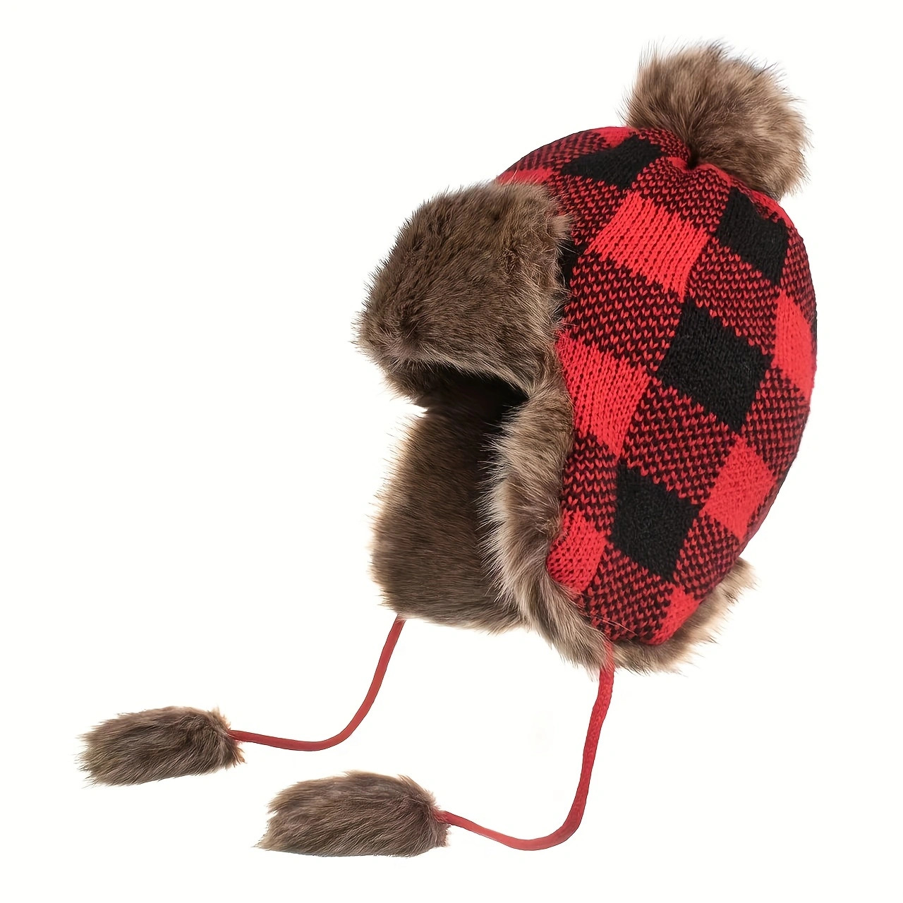 冬季针织雷锋帽女韩版可爱防寒毛线帽子男潮格子加绒保暖滑雪帽