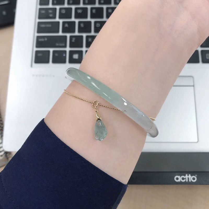 缅甸然翡翠手镯小叮当细条小圈口糯冰种小玉手镯