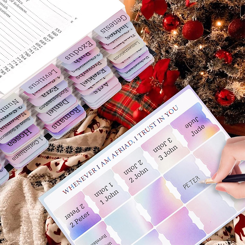 亚马逊跨境爆款彩虹渐变色圣经索引标签贴防水新旧约分类贴纸定制