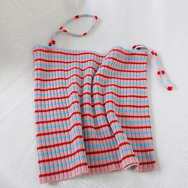 2023 Summer Elegant New Striped Knitted Small Tank Top Vest Women's Short Bottoming Underwear T-shirt Tops Outerwear