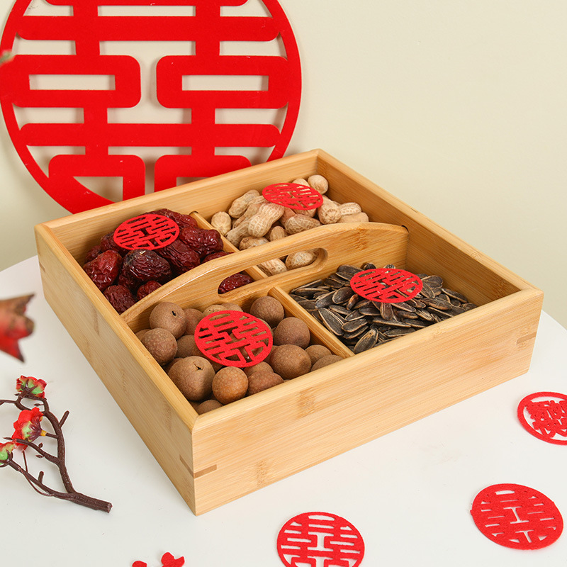 Chinese Style Four Palace Grid Dried Fruit Tray Creative Decoration Wedding Early Birth Son Compartment Fruit Plate Engagement Table Decoration Dim Sum Plate