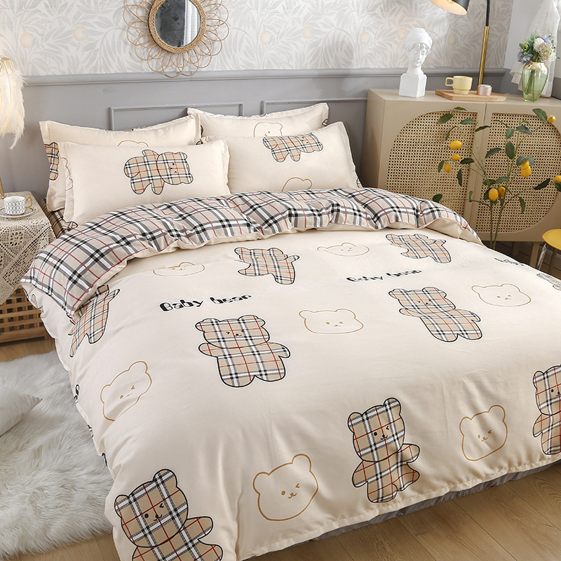 Simple Pure Cotton Brushed Four-Piece Set Thickened Small Fresh Bed Sheet Quilt Cover Dormitory Three-Piece Set Bedding Wholesale