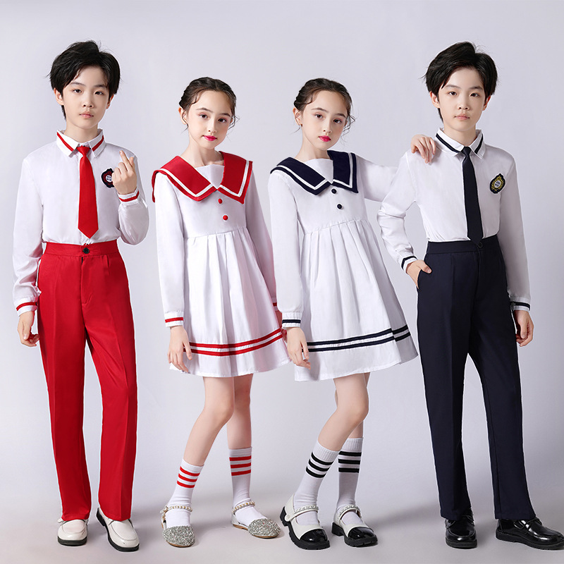 元旦儿童合唱演出服女童海军风舞蹈裙小学生诗歌朗诵礼服表演服装