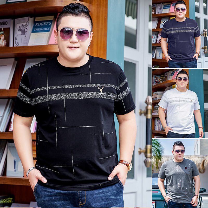 夏薄新款潮胖子男装大码短袖t恤棉肥佬加肥加大圆领上衣特宽松