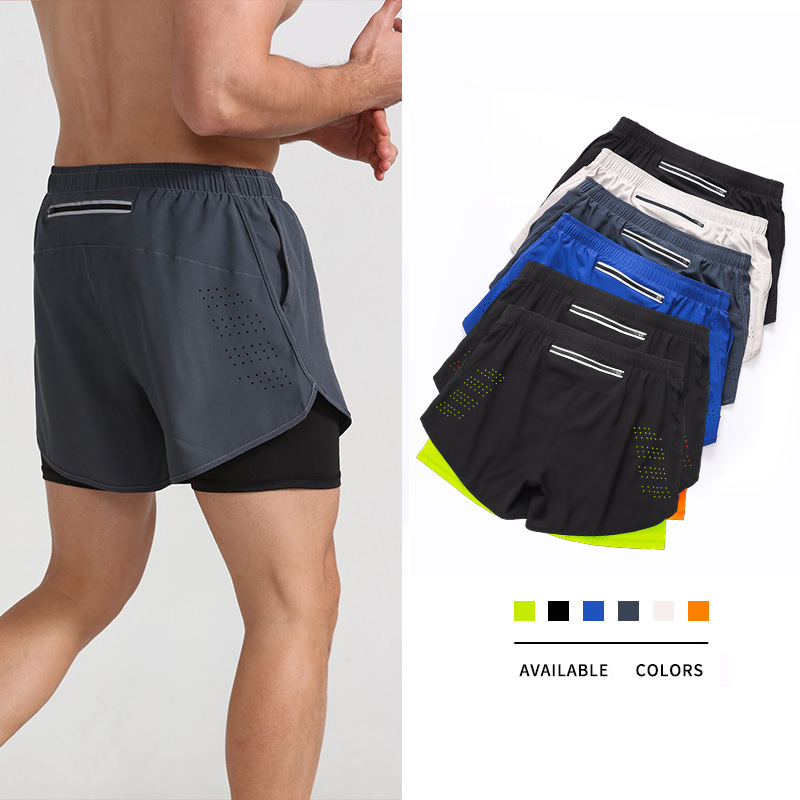 Sports Shorts Men's Running Marathon Track and Field Loose Shorts Quick-Drying Lining Anti-Exposure Double-Layer Fitness Shorts