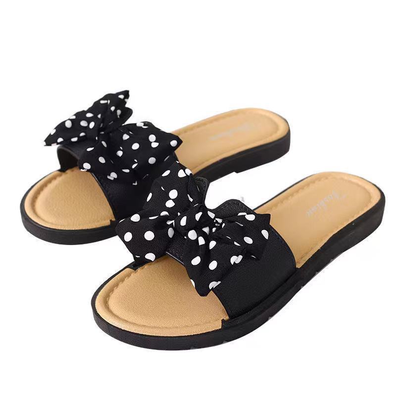 New Home Slippers Women's Summer Bowknot Internet Celebrity Ins Korean Style Trendy Student Outer Wear Soft Bottom Home Slippers