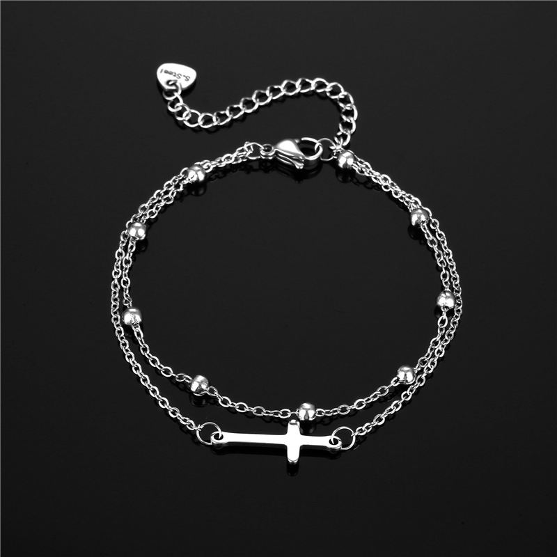 Fashion Trending Women's Jewelry Titanium Steel Bracelet Stainless Steel Drip Cross Double Layer Bracelet Foreign Trade Popular Jewelry