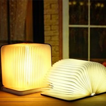 皮质仿木纹折叠书本灯温馨卧室LED小夜灯生日礼物纪念品氛围灯