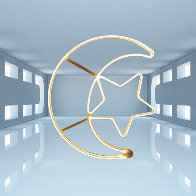 led发光月亮秋千户外月球灯摄影道具灯星空艺术大号月牙灯星星灯