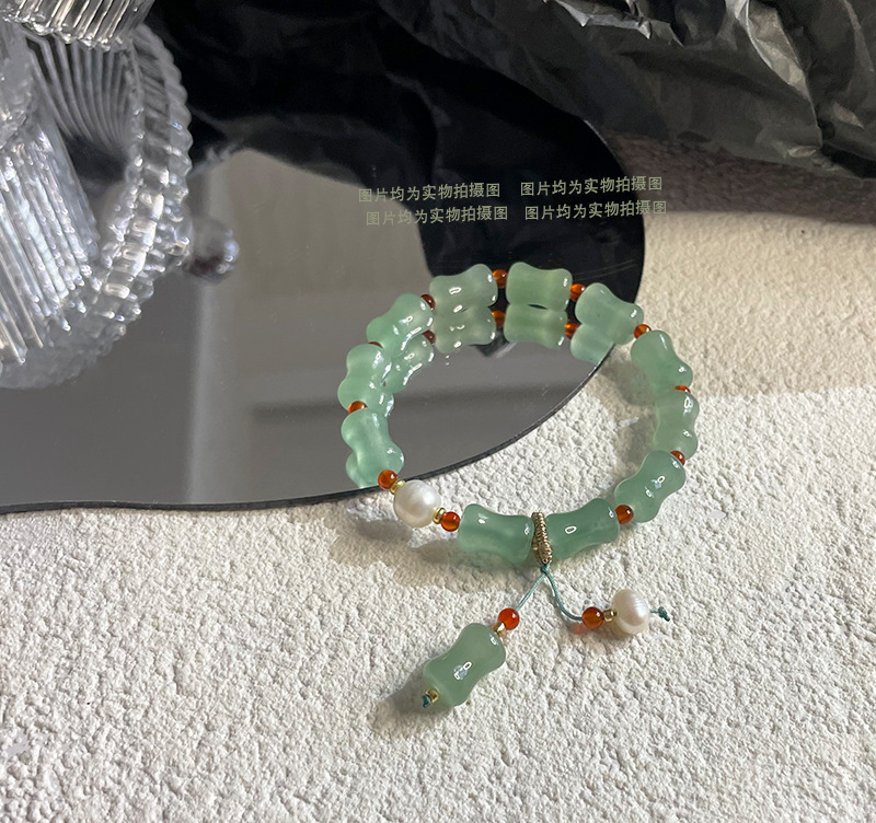 Bamboo Green Aventurine Agate Bracelet Natural Stone Freshwater Pearl Bracelet National Style Aventurine Hand Weaving Bracelet Women