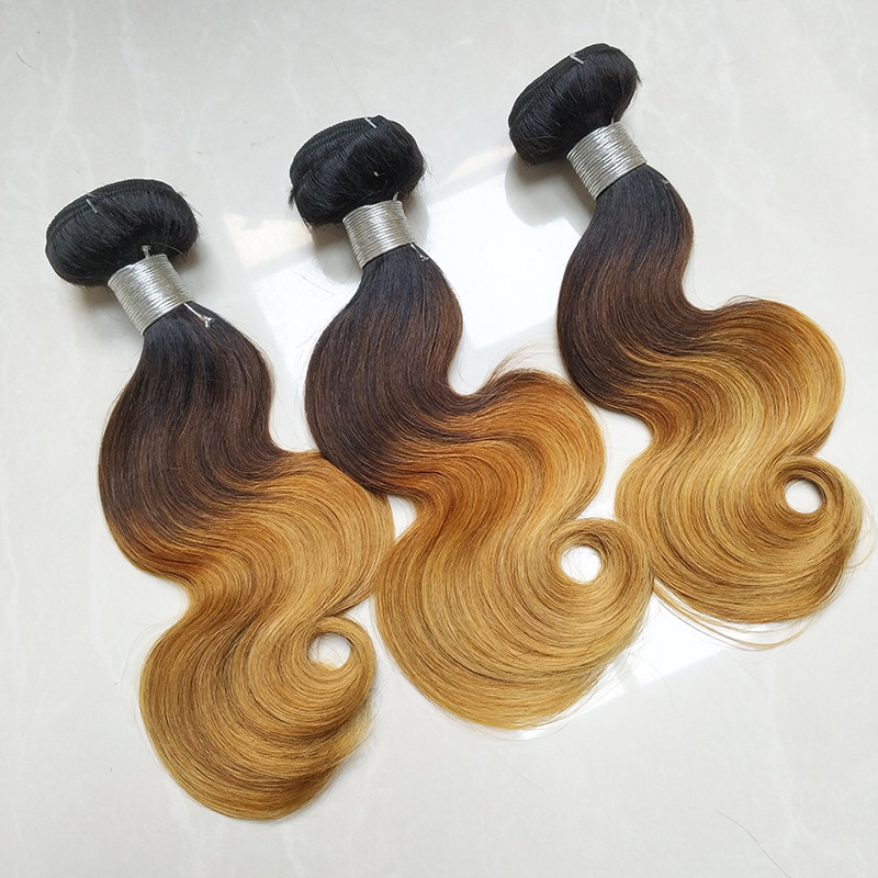 Factory Wholesale Brazilian Hair Real Human Hair Shunfa T1b/4/27 Tricolor Hair Weft Body Wave Hair