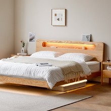 实木床日式橡木多功能悬浮床现代简约大床卧室家具夜光床