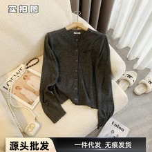 现货Miumiu2023秋冬新款女装logo刺绣圆领针织毛衣开衫休闲上衣女