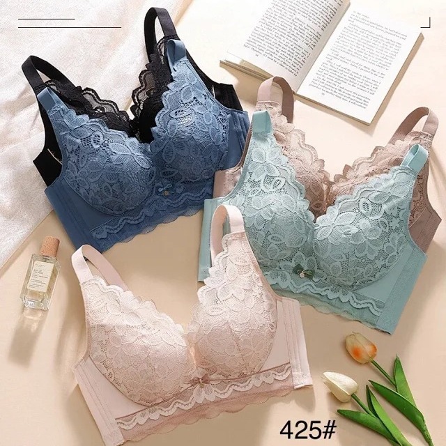 艾草425#艾草温感薄b杯32-40内衣聚拢集中四排扣文胸尾货批发
