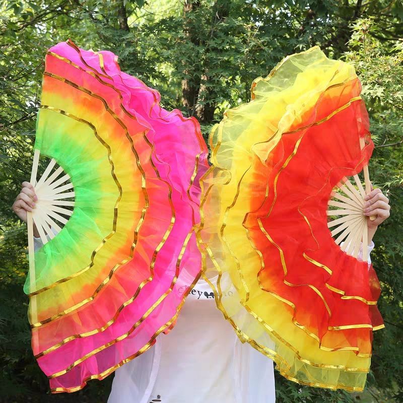 一对装大五层祖国颂广场舞秧歌扇子五层纱双面扇加长跳舞扇批发