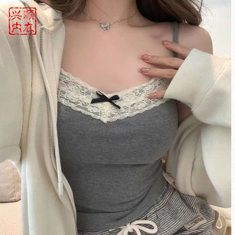 lace sling with chest pad female inner vest female summer sweet hot girl tube top base beauty back integrated fixed cup