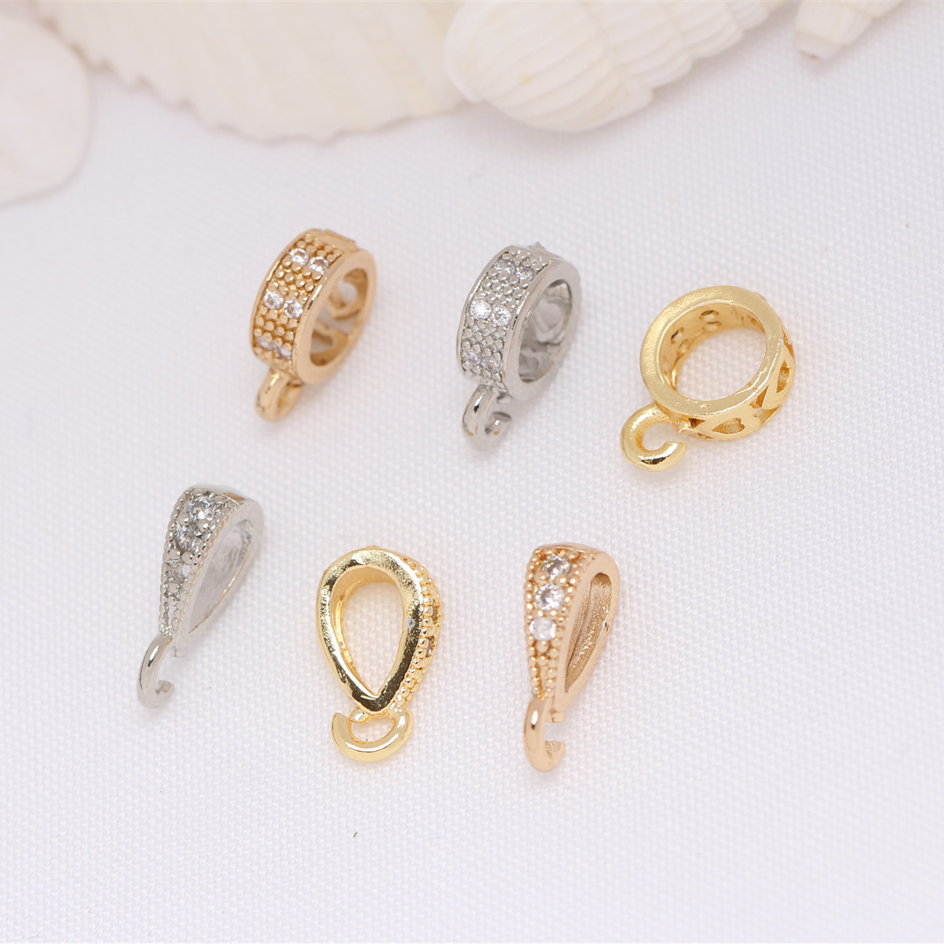 14k包金保色 万能扣微镶锆石 瓜子扣镶钻 项链吊坠扣子 吊坠扣头