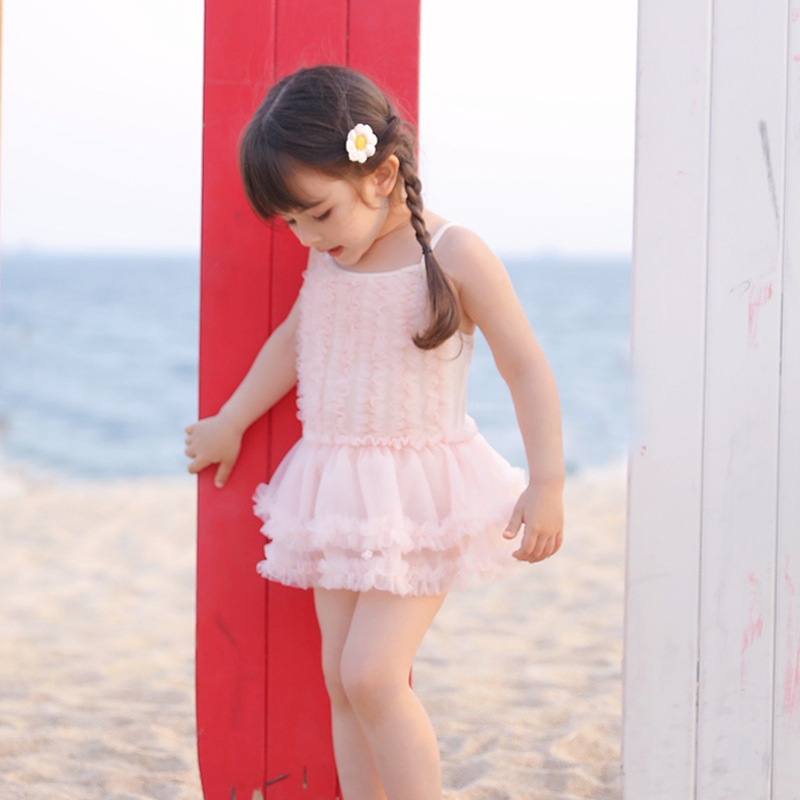 新款儿童泳衣女孩连体泳装公主网纱蓬蓬裙女童宝宝游泳衣走秀服