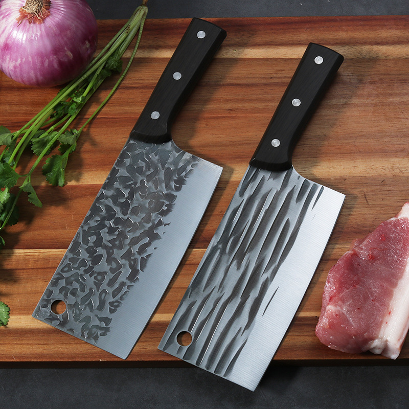 手工锻打菜刀锤纹厨房斩骨刀厨师刀斩切两用家用砍骨刀切肉刀现货