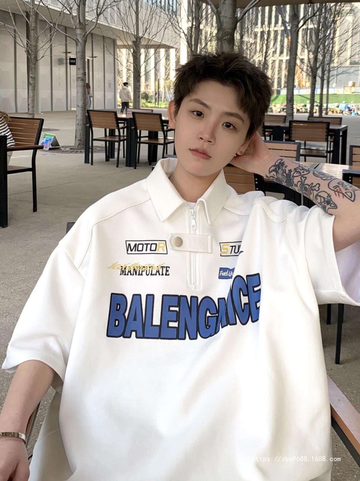 格桦polo衫短袖t恤男夏季重磅美式高街宽松半拉链赛车服半袖-阿里巴巴