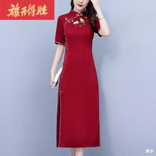 高考旗袍妈妈穿的中考送考旗开得胜红色平时可穿改良中国风连衣裙