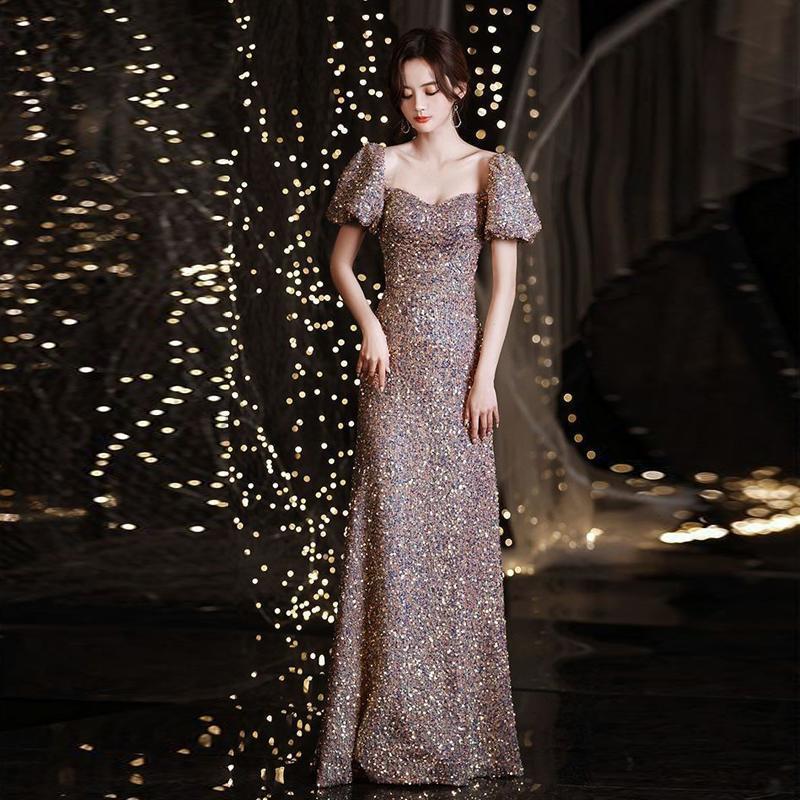 女2024新款主持人气质生日亮片连衣裙独唱大合唱演出服端庄晚礼服