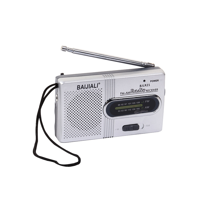 Simple Retro Silver Radio Full Band Built-in Speaker Volume Audio Compact Outdoor Portable Rope Handle
