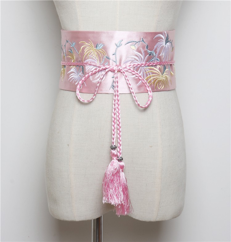 系带绑带古装汉服腰封女装饰长裙宽腰带流苏中国风文艺复古花刺绣