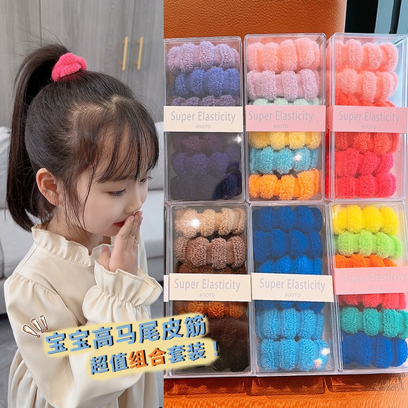 Children‘s Hair Band Baby Does Not Hurt Hair Rubber Band New Hair Band Little Girl Candy Color Ponytail Towel Ring Hair Accessories