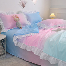 A5L春季床上用品公主床笠床单被套学生宿舍糖果纯色水洗棉三四件