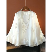 白色改良新中式圆领衬衫女设计感小众复古盘扣绣花国风休闲衬衫潮