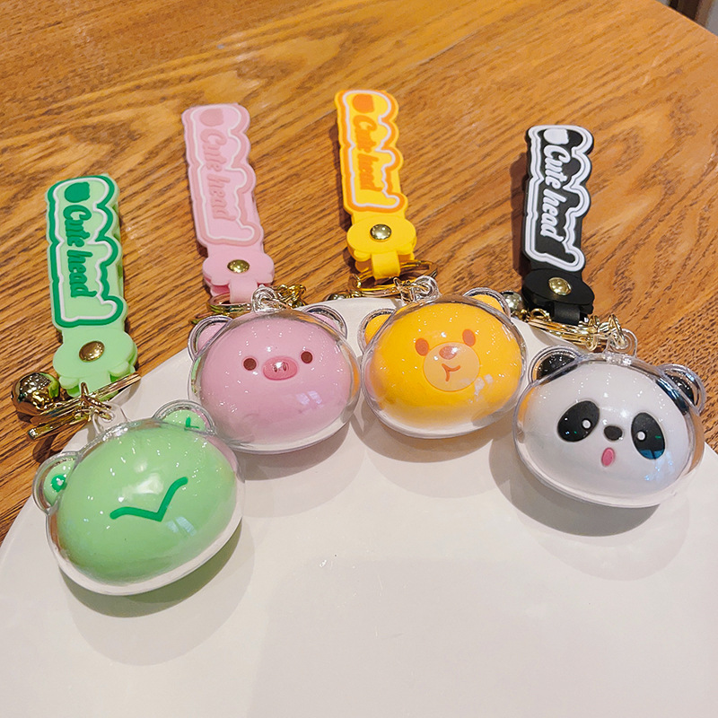 Trending Cartoon Acrylic Panda Head Keychain Frog Bear Couple Bags Pendant Claw Machine Small Gift Wholesale