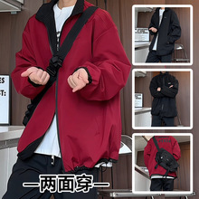 秋装两面穿休闲男外套宽松情侣运动ins百搭夹克两面服双面穿夹克