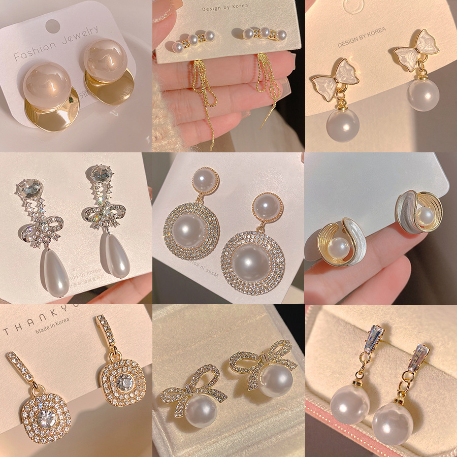 high-grade light luxury temperament stud earrings korean style tassel long pearl stud earrings female personality ornament wholesale stall wholesale