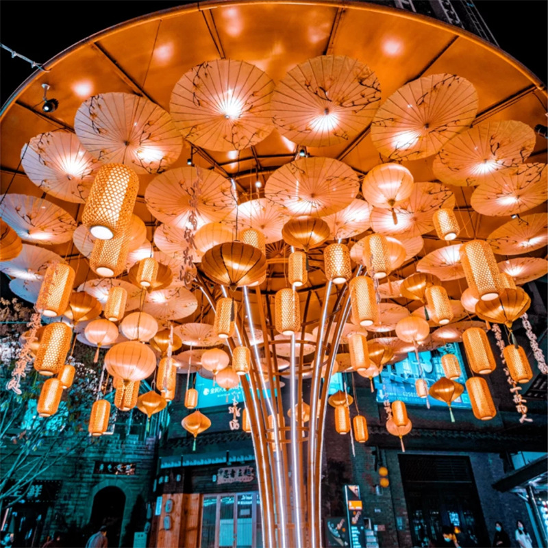 油纸伞古风防晒饭店装饰伞吊顶风古典伞灯古装汉服伞道具一件代发